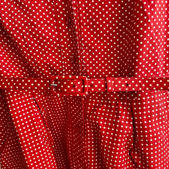 Laura Ashley Red and White Polka Dot Midi Dress - Picture 5 of 7